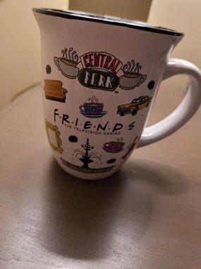 FRIENDS Central Perk White Ceramic Mug with Colorful Icons